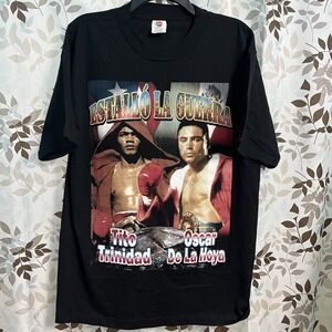 Vintage 90s Boxing Rap Tee Tito Trinidad Oscar De La Hoya Championship Sz Large